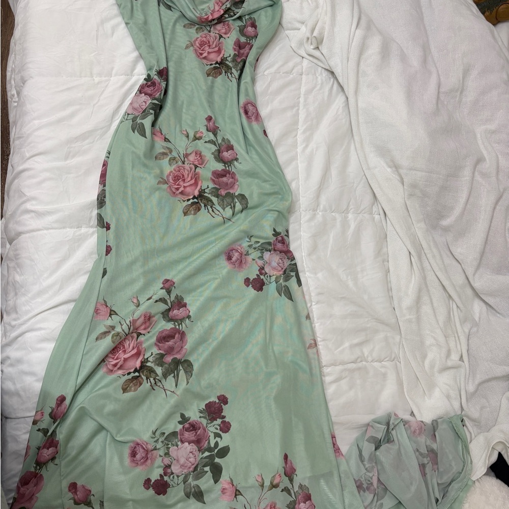 SHEIN Mint Green Floral Maxi Dress